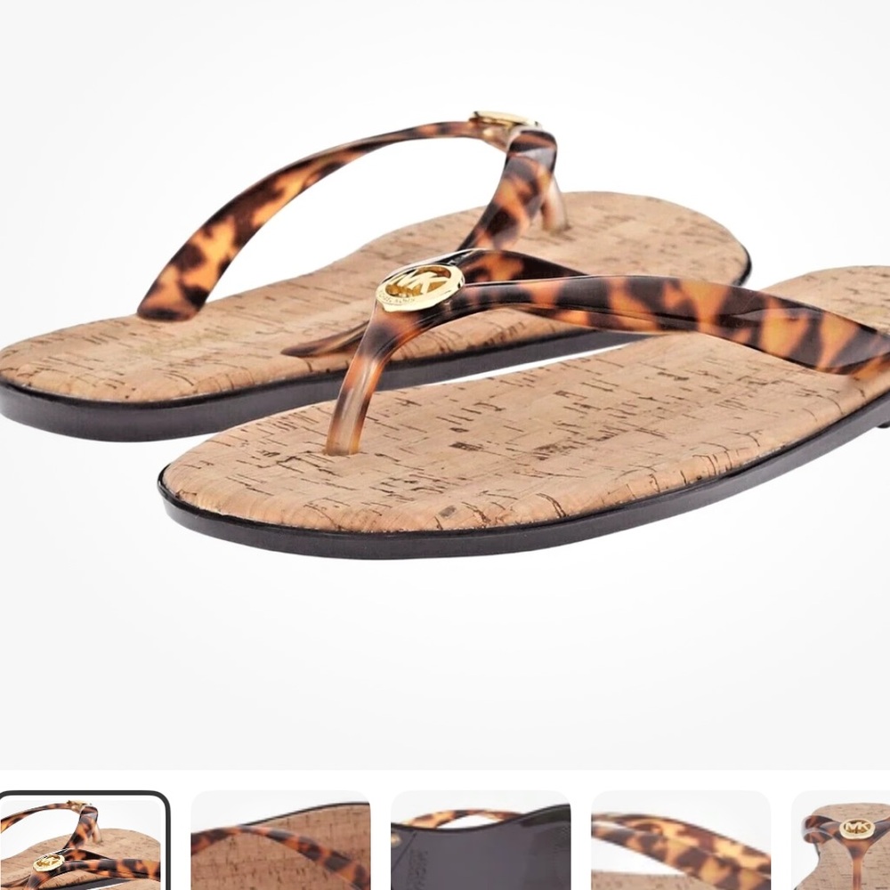Michael Kors leopard tortoise jelly cork flip flops. New, never worn - Picture 3 of 7